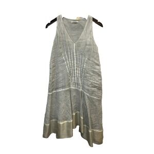 Dondup A-Line Short Dress Soft Gray Airy Fabric V-Neck Pintucks Sleeveless SZ S